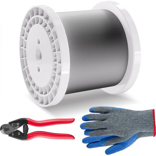 Stahlseil Drahtseil Rostfrei 3,18mm x 305m - 7,1kN - 7x7 Litzen - Hochbelastbares Seil für Bau und Industrie