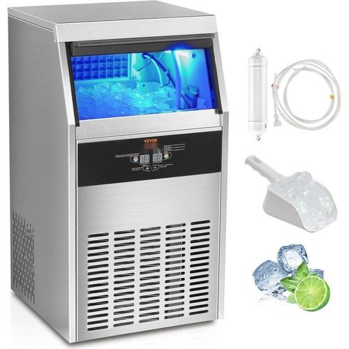 Eismaschine 56 kg / 24 h - Würfeleismaschine mit 15 kg Kapazität - 60 Stk. Eiswürfel - Edelstahl - Inkl. Wasserfilter & Eisschaufel