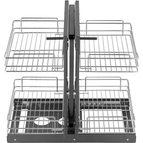Küchenschrank Organizer - Ausziehbar mit 2 Ebenen - Chrom - Blindecken - 4 Ablagen - Platzsparend für optimale Lagerung
