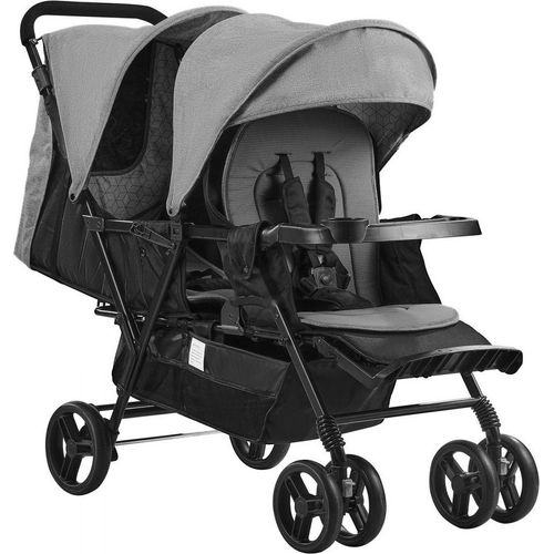 Zwillingskinderwagen Geschwisterwagen faltbar 120x53,5x102cm - Dunkelgrau - Leichter und praktischer Geschwisterwagen für Neugeborene und Kleinkinder