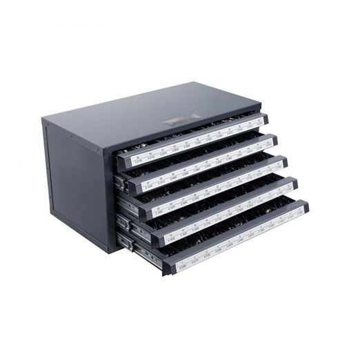 Bohrer-Spender-Schrank - Bohrer-Organizer mit 5 Schubladen für Bohrerspender Nr. 1 bis Nr. 60 - Stahl Etiketten - Stapelbarer Bohrer-Spender für Bohreraufbewahrung - Gravur Bits