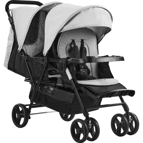 Zwillingskinderwagen Geschwisterwagen - 1200x535x1020mm - Hellgrau/Schwarz - Klappbar - Leichtgewicht - Für Zwillinge und Geschwister