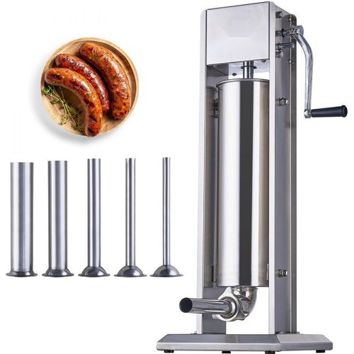 Manueller Wurstfüller 7L - Vertikale Wurstmaschine aus 304 Edelstahl - Drehzahlstufen - Entlüftungsventil - Zubehörteile - Großes Fassungsvermögen - Lebensmittelecht