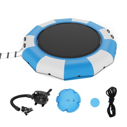 Aufblasbarer Wassertrampolin mit Leiter - Wasserdicht, Abriebfest - 3,96m Große Sprungfläche - Sprungplattform-Wasserpark Pool Trampolin - Blau & Weiß - Tragfähigkeit 226 kg.
