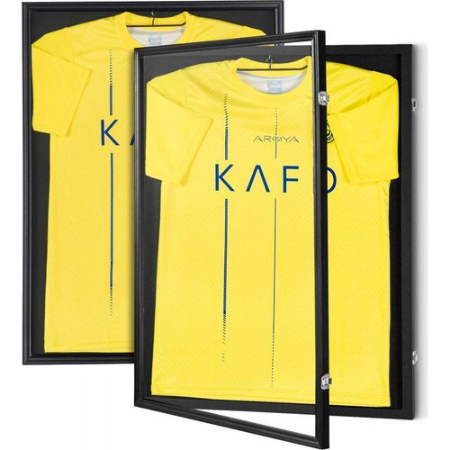 2er-Set abschließbare Trikot-Vitrine 590 x 790 x 40 mm - Schattenbox für Sporttrikots - 98 % UV-Schutz aus PC-Glas - inklusive Kleiderbügel für Baseball, Basketball, Football, Hockey-Shirts und Uniformen
