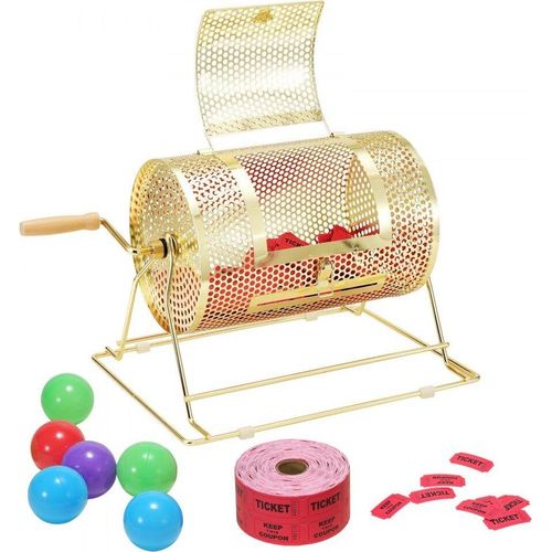 Lostrommel Glückskind - Professioneller Metall-Losdrehkäfig - 3500 Lose oder 100 Tombola-Kugeln - Lotterie-Drehscheibe - Goldene Losbox