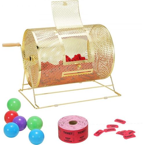 Los-Trommel Glücks-Kind 500 - Lose oder 300 Tombola-Kugeln Fassungsvermögen - Professionelle Los-Drehkäfig aus Metall - Lotterie-Drehscheibe - Los-Box für Lotteriespiele Goldene
