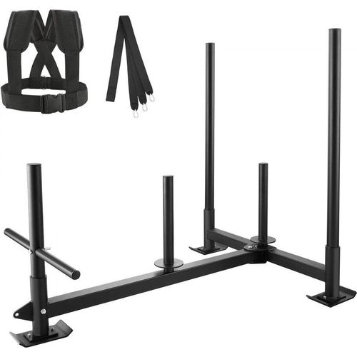 Gewichtstraining-Schlitten - Push-Pull Power Schlitten - Stahl Trainingsgerät mit Griff - Fitness und Kraft Übungen - Kompatibel mit 2-Zoll Gewichtsscheiben - Schwarz