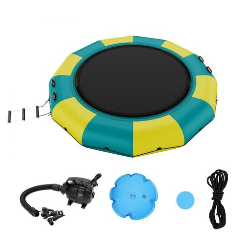 Wassertrampolin Leiter - Aufblasbar, Wasserdicht, Abriebfest - 3,96m Sprungfläche - Sprungplattform-Wasserpark - Pool Trampolin - Gelb/Grün - 226kg Tragfähigkeit