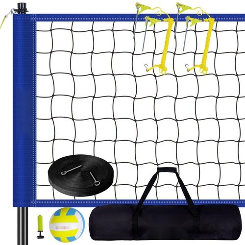 Volleyballnetz - Höhenverstellbares Volleyballnetz Set - 9,7 x 2,4 m Tragbares Beachvolleyball-Netz - Blau - Faltbares Volleyballnetz mit Volleyball & Tragetasche - für Garten, Strand