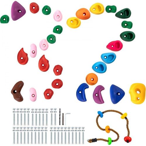 Klettergriffe Set - 32 bunte Klettersteine - Kletterseil Zubehör für Innen- und Außenbereich