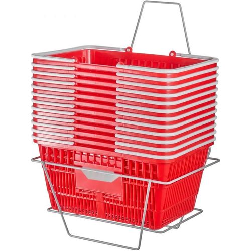 Einkaufskorb Tragbarer Lebensmittelkorb 12-teilig 21L mit Griff und Ständer - Roter Shopper für Lebensmittel und Einkäufe