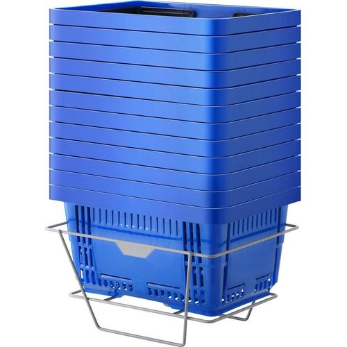 Tragbarer Einkaufskorb - 12-teilig - 24 l - mit Griff und Ständer - blauer Lebensmittelkorb - ideal für den Einkauf