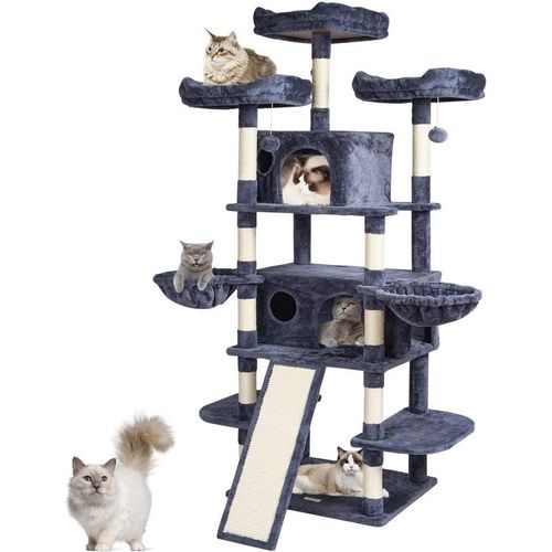 Katzenkratzbaum Kletterbaum 174 cm Dunkelgrau - Sisal Kratzmöbel für Katzen - Stabiler Katzenbaum für Spiel und Entspannung