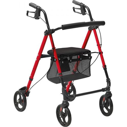 Rollator für Senioren - Faltbarer Leichtgewichtsrollator aus Aluminium - Verstellbarer Sitz und Griff - Outdoor-Mobilitätsrollator mit 8-Zoll-All-Terrain-Rädern - 136 kg Tragkraft - Rot