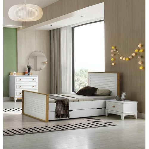Garnitur Kinderzimmer Bett Kinderbett Kindermöbel Weiß Holz Set 3tlg