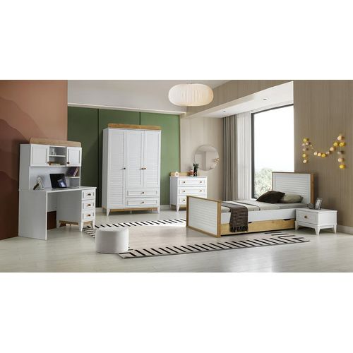 Garnitur Kinderzimmer Bett Kinderbett Kindermöbel Weiß Holz Set 5tlg
