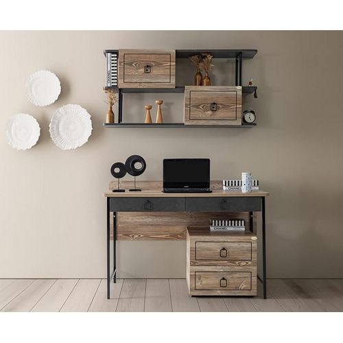 Schreibtisch Holz Schubladen Metallakzente Schwarz Modernes Arbeiten Büro Möbel
