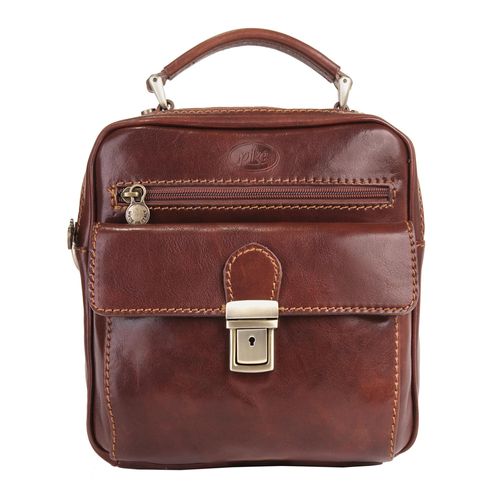 Umhängetasche PIKÉ, Damen, Gr. B/H/T: 25cm x 24cm x 12cm onesize, braun, Leder, glänzend, beschichtet, Taschen, echt Leder, Made in Italy