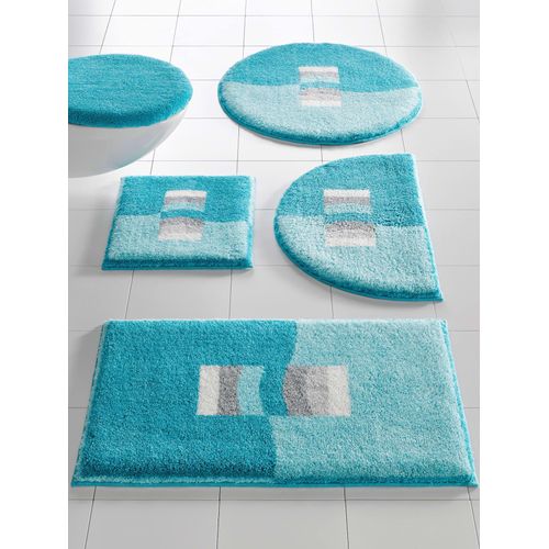 Badematte GRUND Gr. 9, blau (türkis), WC-Vorleger rechteckigmit Ausschnitt (50cm x 47cm) WC-Deckelbezug (50cm x 47cm),, Badematten