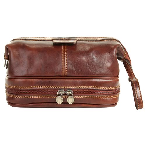 Kulturbeutel PIKÉ, Gr. B/H/T: 26cm x 18cm x 18cm onesize, braun, Leder, used, Taschen, echt Leder, Made in Italy