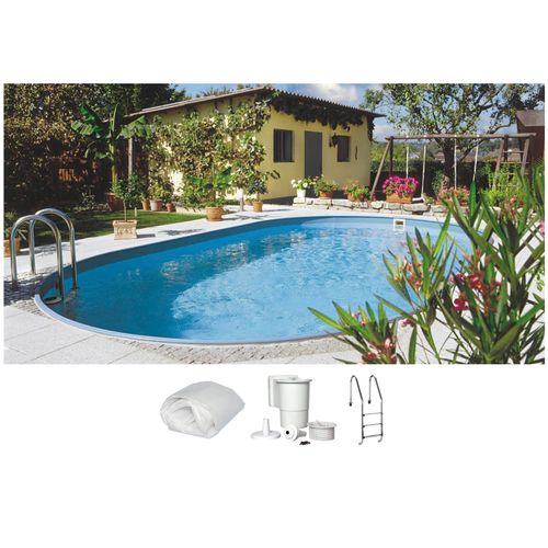 Ovalpool CLEAR POOL, weiß, B:300cm H:120cm L:490cm, Schwimmbecken, 490x300x120 cm inkl. Tiefbeckenleiter aus Edelstahl