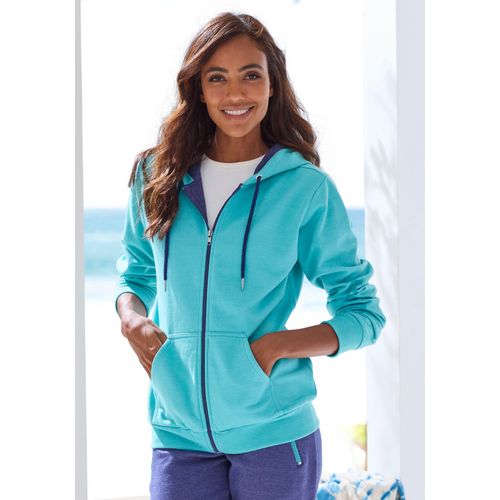 Sweatjacke KANGAROOS, Damen, Gr. 40/42, grün (mint), Single Jersey, Obermaterial: 60% Baumwolle, 40% Polyester, meliert, bedruckt, kontrastfarbene Details, sportlich, bequem hüftbedeckend, Langarm Rippbündchen, Sweatjacken, mit kontrastfarbenen Details, Loungewear