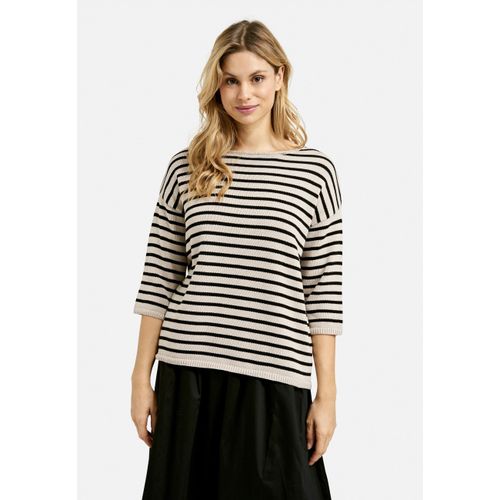 Rundhalspullover MILANO ITALY, Damen, Gr. XXL, schwarz, Material: 100% Baumwolle, gestreift, casual, lässig geschnitten normal, U-Boot-Ausschnitt, 3/4-Ärmel eingesetzt Rippbündchen, Pullover, mit U-Boot-Ausschnitt