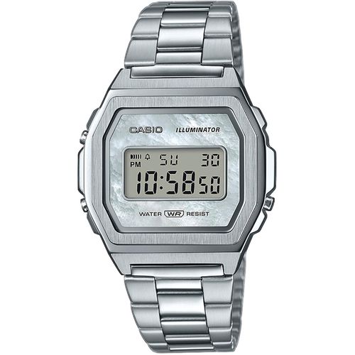 Chronograph CASIO VINTAGE, silber (perlmuttfarben, edelstahlfarben), Armbanduhren, Damen, Quarzuhr, Armbanduhr, Damen, Herren, digital, retro, Stoppfunktion