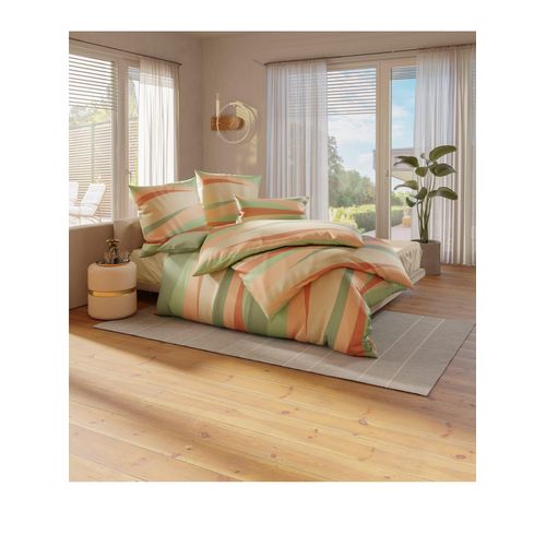 Bettwäsche Gr. 1, orange (reseda, apricot, bedruckt), B/L: 135cm x 200cm, 1, 1, Mako-Satin, B/L: 80cm x 80cm, Mako-Satin, 100% Baumwolle, Bettwäsche