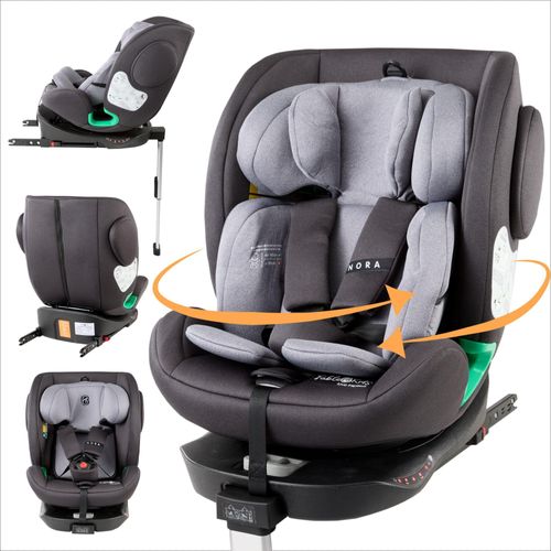 FableKids® NORA Kindersitz | 360° drehbarer i-Size Autokindersitz 40–150 cm | Reboarder mit ISOFIX & Stützbein ECE R129/04 Grau