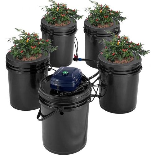 Hydroponisches Anzuchtsystem RDWC - 20L PP - 4 Eimer + 1 Reservoir - Effizientes Pflanzenwachstum ohne Erde
