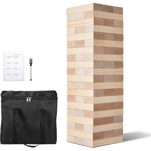 Wackelturm Holz-Stapelspiel - 60 Blöcke Naturholz Turm-Spiel - Familienspaß Geschicklichkeitsspiel