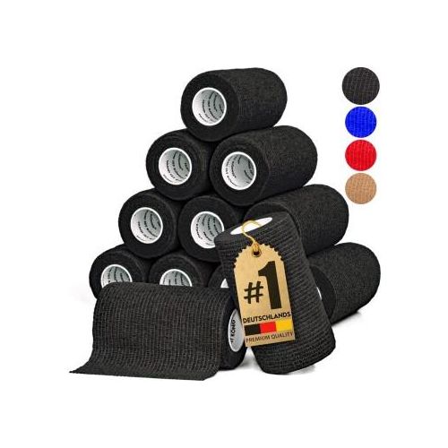 HUND IST KÖNIG Verband selbstklebend, Selbstklebende Bandage für Mensch & Tier (12 Stk) schwarz 10 cm, 47 m