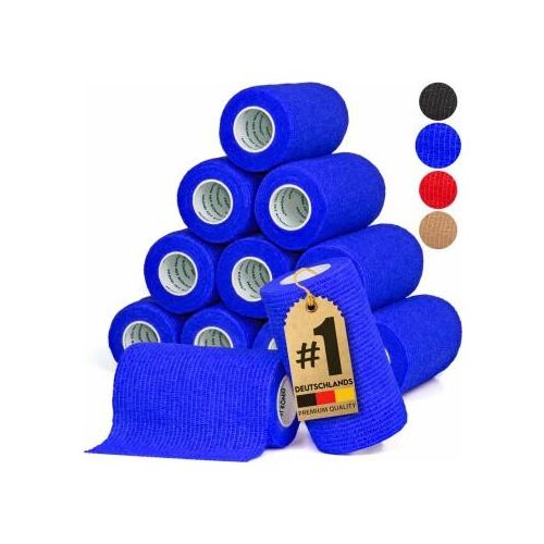 HUND IST KÖNIG Verband selbstklebend, Selbstklebende Bandage für Mensch & Tier (12 Stk) blau 10 cm, 47 m