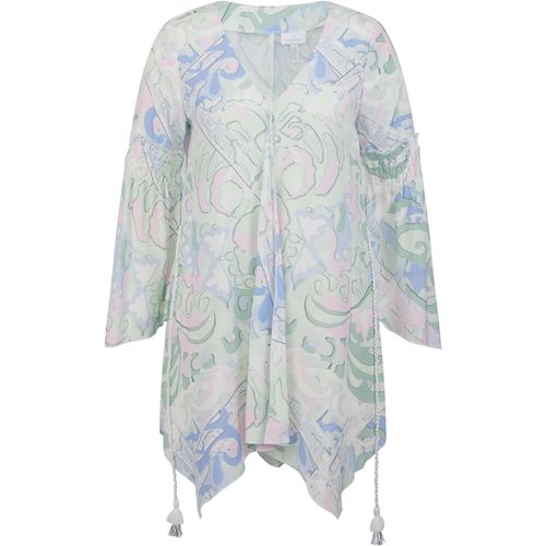 Longbluse SPORTALM KITZBÜHEL, Damen, Gr. 46, beige (starlight), Web, Obermaterial: 100% Viskose, gemustert, feminin, figurumspielend, V-Ausschnitt, Langarm, Blusen, mit Kordeldetail in der Taille