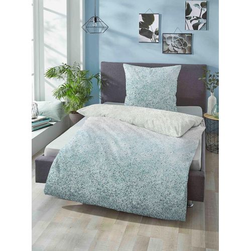 Bettwäsche BIBERNA Gr. 1, blau (türkis), B/L: 135cm x 200cm, 2-teilige Garnitur St., 2-teilige Garnitur St., Mako-Satin, B/L: 80cm x 80cm, Mako-Satin, 100% Baumwolle, Bettwäsche