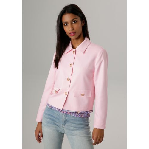 Kurzblazer ANISTON SELECTED, Damen, Gr. 34, rosa, Web, Obermaterial: 95% Polyester, 5% Elasthan. Futter: 100% Polyester, unifarben, elegant, lässig geschnitten taillenbedeckt, Langarm, Blazer, mit rosegoldfarbenen Knöpfen