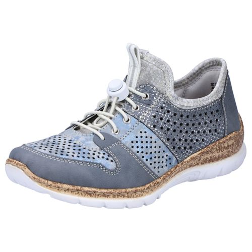 Slip-On Sneaker RIEKER, Damen, Gr. 39, blau (jeansblau), Textil, Lederimitat, sportlich, Schuhe Sneaker, Slipper, Schlupfschuh mit MemoSoft-Ausstattung, Topseller