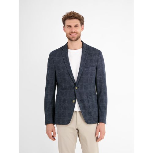 Anzugsakko LERROS, Herren, Gr. 56, blau (classic navy), Web, Obermaterial: 65% Baumwolle, 35% Polyester, kariert, casual, regular fit taillenbedeckt, Langarm Manschette, Sakkos, mit Karo Muster