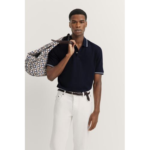 Poloshirt BUGATTI, Herren, Gr. 3XL, 390, marine, 100% Baumwolle, unifarben, casual, normal, ohne Ausschnitt, Kurzarm Rippbündchen, Shirts, mit Kontraststreifen und Bruststickerei