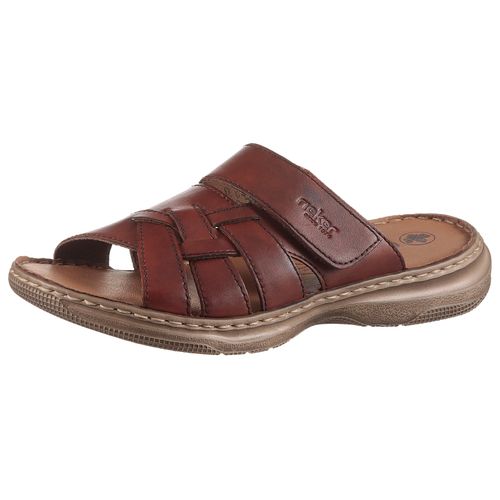 Pantolette RIEKER, Herren, Gr. 42, braun (cognac), Leder, unifarben, casual, Schuhe, Strandschuh, Sommerschuh, Hausschuh mit Klettriemchen