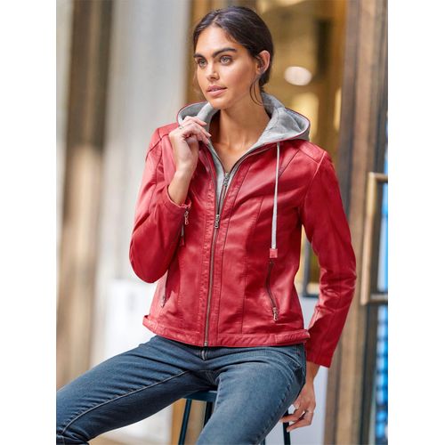 Lederjacke HEINE, Damen, Gr. 42, rot (hummer), 100% Lammnappaleder, Sweatware:60% Baumwolle, 40% Polyester, unifarben, Langarm, Jacken