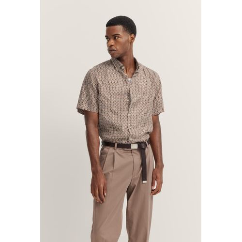 Kurzarmhemd BUGATTI, Herren, Gr. XL, Normalgrößen, 70, cognac, 100% Leinen, gepunktet, casual, normal, Kurzarm, Hemden, aus Leinen