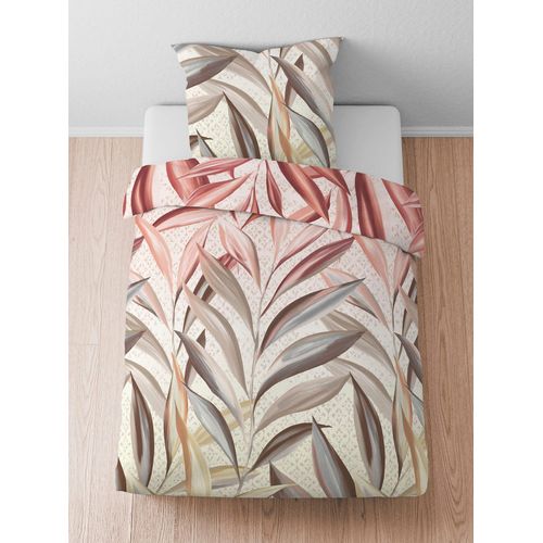 Bettwäsche BIBERNA Gr. 3, beige (kitt, bedruckt), B/L: 155cm x 220cm, Feinbiber, B/L: 80cm x 80cm, Feinbiber, 100% Baumwolle, Bettwäsche