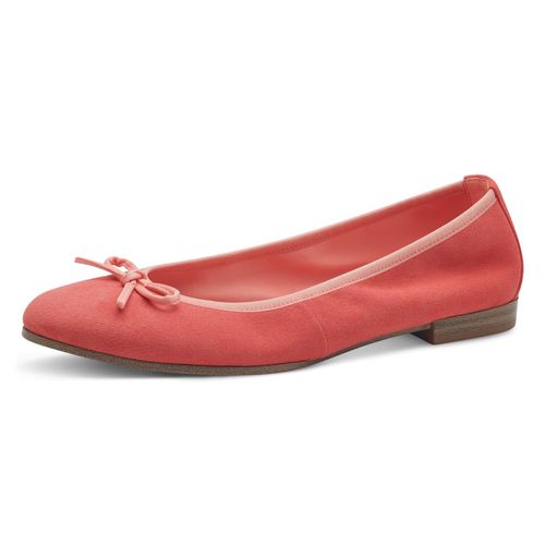 Ballerina TAMARIS, Damen, Gr. 36, rot (rot kombiniert), Ziegenveloursleder, Textil, modisch, Schuhe, Blockabsatz, Businessschuh, Schlupfschuh mit süßer Zierschleife