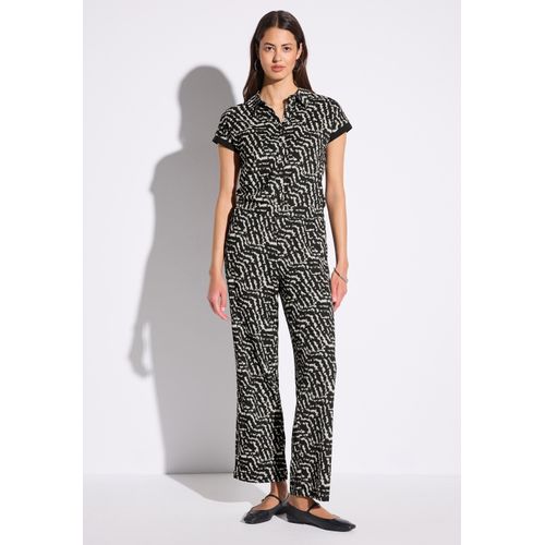 Overall STREET ONE, Damen, Gr. 38, EURO-Größen, schwarz, Stoff, 99% Polyester, 1% Elasthan, bedruckt, casual, normal normal, Kurzarm Bündchen, Overalls, mit Knopfleiste