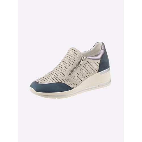 Slipper CASUAL LOOKS, Damen, Gr. 37, grau (taupe, marine), Veloursleder, Glattleder, modisch, Schuhe