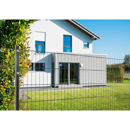 Einstabmattenzaun PEDDY SHIELD, grau (anthrazit), H:125cm, Stahl, Zaunelemente, 125 cm hoch, 10 Matten für 20 m Zaun, mit 11 Pfosten