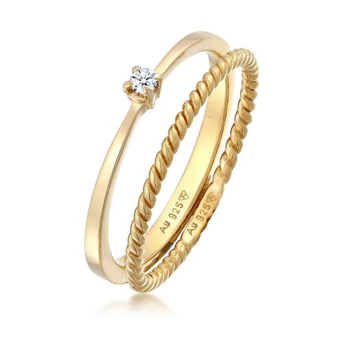 Elli Ringe - Ring Diamant (0.03 ct.) Kordel 2er Ring Set 925 Si - Gr. 52 MM - in Gold - für Damen Image